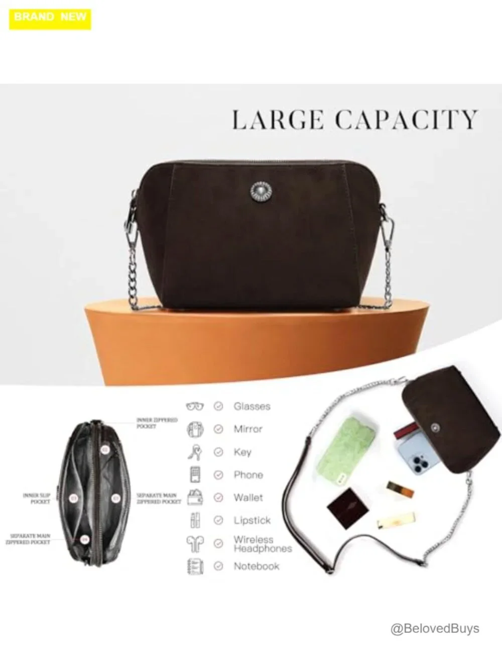 Faux Suede Crossbody Bag with Adjustable Strap